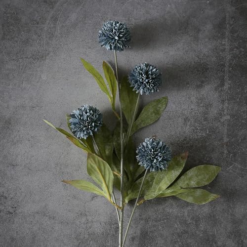 VIERENA 12 Pcs Faux Silk Pompon Mum Artificial Flowers for Vase -27", Bulk Fake Chrysanth Branches with Stems for DIY Bouquet Centerpieces Wedding Fillers Arrangements Shower Decorations (Dark Blue) - color: Dark Blue