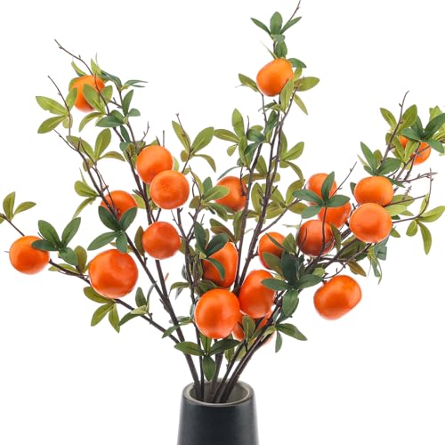 Woration 3PCS Artificial Orange Tree Branches Fake Fruit Tangerine Plants Twig Picks for Home Décor Office Wedding Window Props 37.4 Inch - color: 37.4 Inch Fake Orange Branches