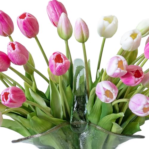 DUYONE 40Pcs Artificial Tulips Flowers, Soft Touch Realistic Latex Tulips Bouquet for Home Office Wedding Party Garden Decor, Fake Flowers for Dining Table Living Room Spring-B Peachblow Set - color: B Style-40pcs Peachblow Set(no Vase)