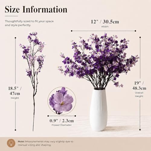 Mandy's 6 Bundles Artificial Shades of Purple Baby’s Breath Flowers | 18.5 Inch Silk Gypsophila European Style Modern Home Decor Centerpiece Neutral Wedding Flower Arrangements - color: Shades of Purple