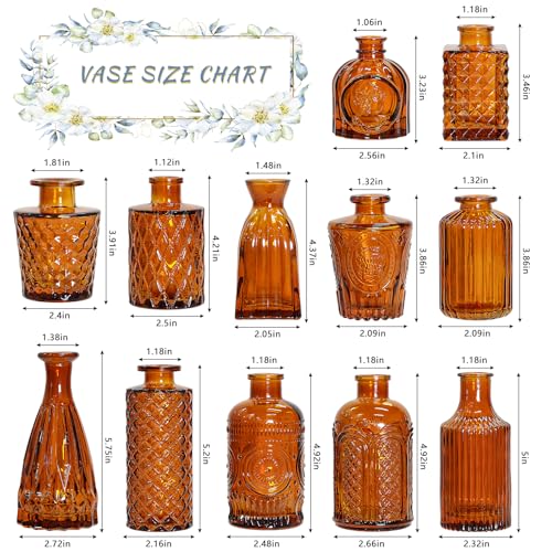 SUPMIND 12Pcs Glass Bud Vase Set, Small Dark Brown Flower Vase for Centerpieces, Bud Vases in Bulk, Mini Vintage Vase for Rustic Wedding Decorations（Amber） - color: Amber, size: 12Pcs