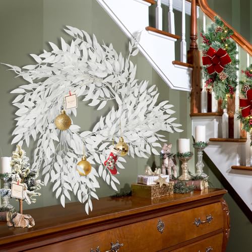 RECUTMS Artificial Willow Leaves Vine 6.5ft Fake Hanging White Garland | Fake Silk Leaf, Faux Twig Rattan Wreath, For Home Wedding Birthday Party Decor, Halloween & Christmas, Indoor Outdoor - color: White