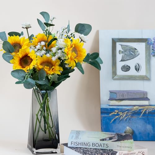 Sunflowers Artificial Flowers with Golden Yellow Long Stem Artificial Flower 10 Pcs for Home Decoration,Spring Easter Flowers,Wedding Arrangement(Golden Yellow)
