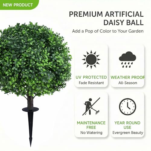 Dense Leafy Artificial Boxwood Topiary Ball Trees 24 Inch, Set of 2 Fake Plants Outdoor with Ground Spike, UV Resistant Faux Boxwood Bushes for Garden Patio Front Porch Decor - color: Boxwood