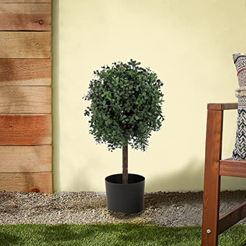 National Tree Company 2 ft Artificial Boxwood Single Ball Topiary, Realistic Fake Tree Potted Plant, Black Nursery Pot