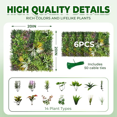 Artificial Grass Wall Panels: 20''x20'' (6PCS) Boxwood Hedge Panels, UV-Anti Privacy Fence Screen, Fake Greenery Backdrop for Indoor Outdoor Garden, Party, Wedding Decor - size: 20"x20" 6P