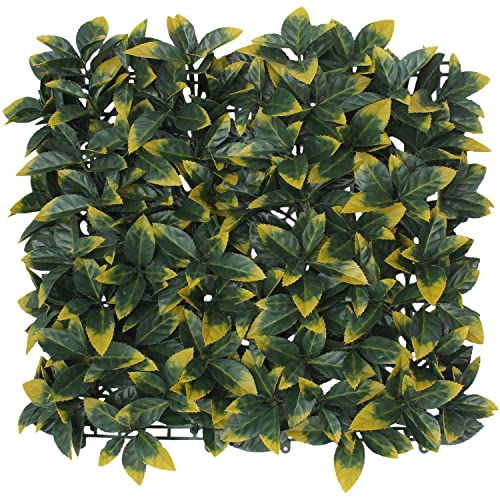 E&K 20" x 20" Artificial Plant Fence Panel Faux Leaves Grass Wall Privacy Screen Panel Decorative for Indoor Outdoor (Photinia-Yellow, 6 Pcs) - color: Photinia - Yellow