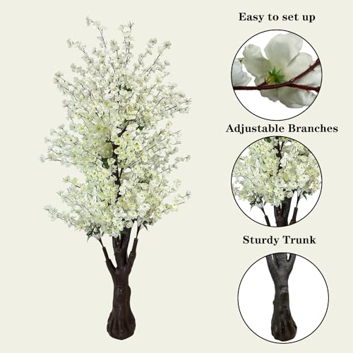 Cherry Blossom Tree 6.5Ft,Faux Peach Blossom Tree White Artificial Cherry Blossom Tree for Wedding Office Home Living Room House Outdoor Indoor Decor White - color: White 6.5ft