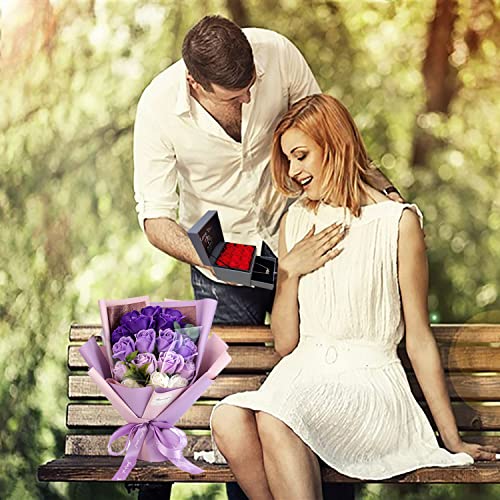 EIGHTOWN Roses Bouquet Fake Artificial Flower - Preserved Red Flowers with Love Necklace for Her - Unique Gifts Valentine's Day, Mother's Day, Thanksgiving, Birthday, Anniversary - color: Purple