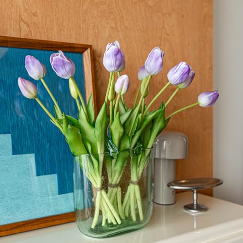 Artificial Tulips Flowers,Soft Touch Latex Bouquet, Fake Tulips,Spring Wedding Home Room Table Centerpiece Decor - color: 15pcs Lavender(no Vase)