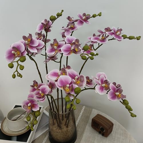 ATFL 8 Pack Purple Orchid Artificial Flowers Real Touch, 22'' Artificial Fake Faux Silk Orchid Stem Bouquets for Wedding Party Home Garden Decor,Orquideas Artificiales para Decora - color: Purple