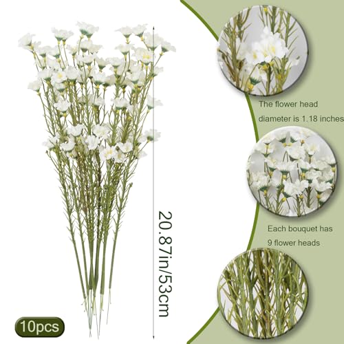 CITYES 10 Pcs Artificial Wildflowers with Stems Bulk Silk Spring Flowers 21 Inch Fake Forsythia Branches White Faux Wildflowers Floral Arrangements for Home Decor Indoor Outdoor Wedding Centerpieces - color: White