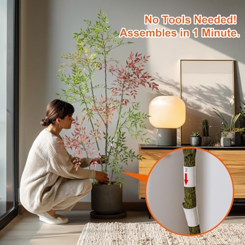 6.5ft Faux Bamboo Tree Artificial Nandina Tree Artificial Indoor Plants Realistic Fake Potted Tree with 800+ Leaves, Cement Planter - Home Office Decor Perfect for Housewarming Gift Non-Toxic - color: Mixcolor, size: 6ft 6in