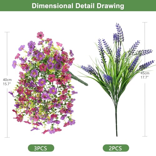 Artificial Fake Hanging Flowers Plants for Outdoor Outside Decoration, Faux Silk Daisy Flower Realistic UV Resistant for Front Porch Patio Balcony Garden Yard Indoor Planter Home Decor(Purple Pink) - color: Purple Fuchsia
