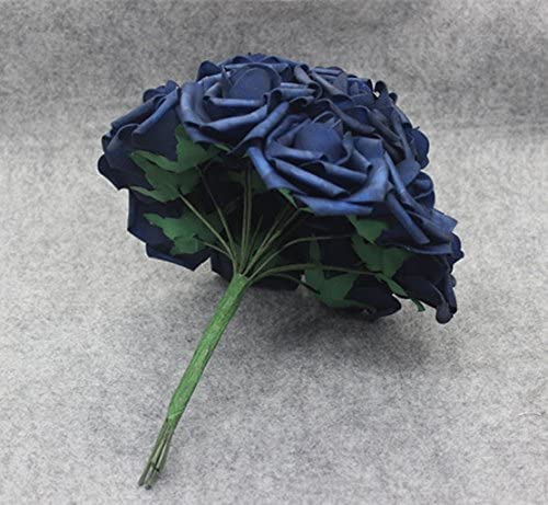 50pcs Artificial Flower，Real Touch Artificial Foam Roses Decoration DIY for Wedding Bridesmaid Bridal Bouquet Centerpieces Party(50, Navy Blue) - color: Navy Blue