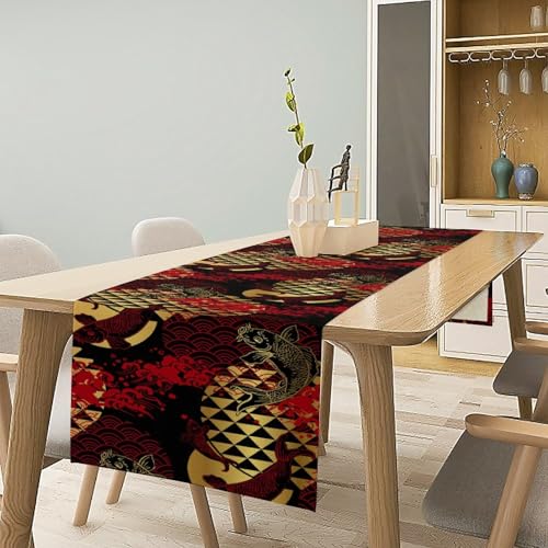 Japanese Table Runner, Oriental Traditional Koi Fish Art Printed Table Runner for Home Kitchen Dining Cafe Party Holiday 13x36in - color: Aisa-10, size: 13x36in