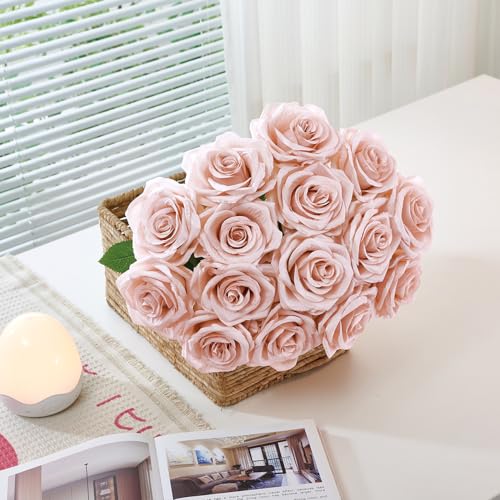 100 Pcs Artificial Roses Bulk Silk Blush Roses Pink Roses for Wedding Centerpieces Bridal Bouquet Mohter's Day Valentine's Day Home Decor - color: Blush