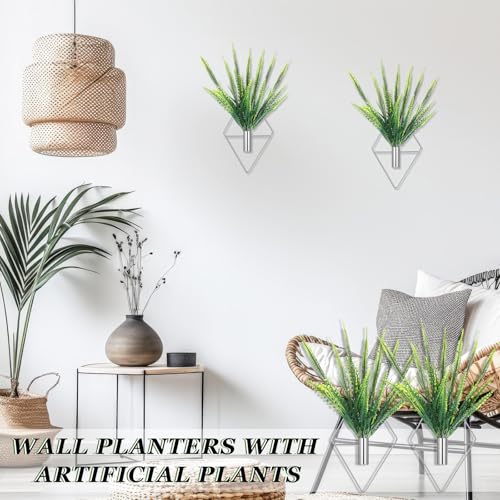 Canlierr 2 Pieces Wall Decor Hanging Planters with Artificial Plants Metal Hanging Vase Indoor Plants Holder Modern Boho Wall Art for Bathroom Bedroom Living Room Decor(Silver,Boston Fern) - color: Silver, size: Boston Fern