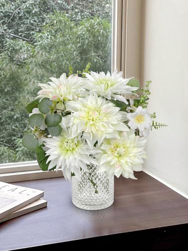 GnFlus Artificial Dahlia Flower Stems 9PCS White Faux Dahlia & Daisy Silk Flowers Realistic Fake Flowers for Vase Centerpiece Wedding DIY Bridal Bouquet Party Home Decor - color: Dahlia, White, size: 1 Pack