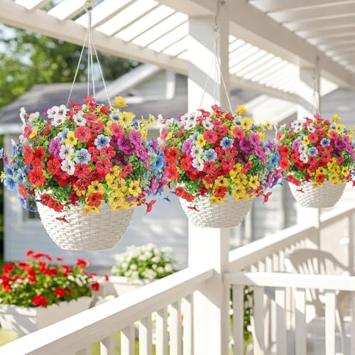 ATTGREAT Artificial Flowers Outdoors Faux Plants UV Resistant Fake Flowers Daisy Plastic Greenery Plnats Outside for Garden Planter Patio Porch Spring Summer Home Home Decor, 24 Bundles (Multicolor) - color: Multi Color, size: 24PCS
