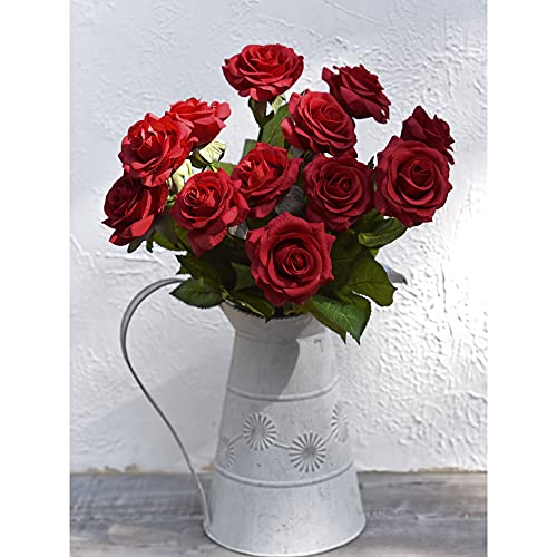 FiveSeasonStuff Fake Roses Wedding Flowers Real Touch Silk Red Artificial Flowers 12 Stems - color: Red