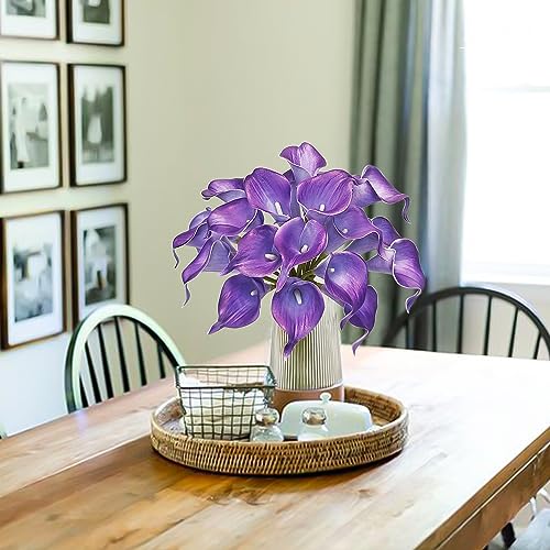 Letjolt Purple Calla Lily Artificial Flowers 20 Pieces Bouquet | Wedding Bouquet, Bride Shower Gift, Home Decoration, Faux Calla Lilies - color: Purple
