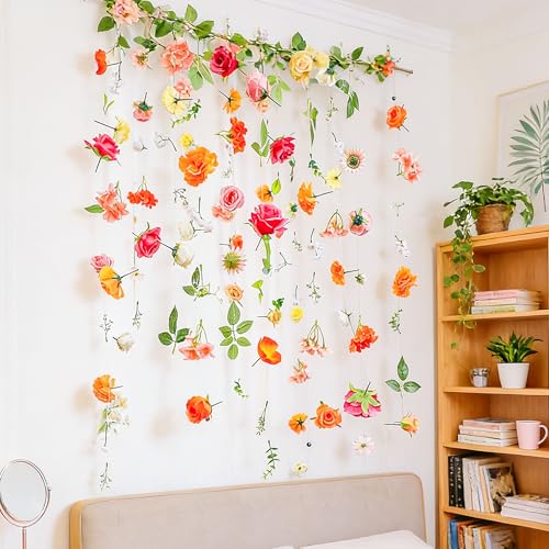 6.5 ft Flower Garlands Hanging Artificial Wildflower Wall Decor Ceiling Floating Floral Backdrop Flower Garland for Garden for Birthday Party Supplies