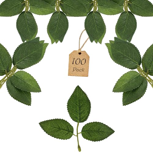 100 Pcs Artificial Flowers Green Leaf Bulk Faux Greenery Silk Fake Rose Leaves Bouquet Garland Wreath Floral Arrangement Supplie DIY Craft (1 Stem with 3 Medium-Leaf Green) - color: 09. 1 Stem With 3 Medium-leaf Green
