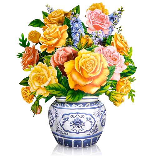 Airpark Pop Up Flower Bouquet Card for Women, 3D Floral Greeting Card with Envelope and Note, Birthday Thank You Thinking of You Get Well Gift for Mom Friend Wife Teacher, Yellow Rose - style: Yellow Roses