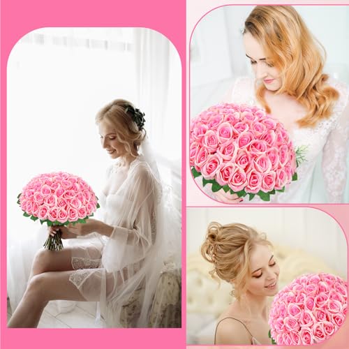 72 Pcs Artificial Roses Champagne Pink Fake Silk Roses Realistic Roses Faux Flower Indoor Wedding Home Decor, Birthday Decorations - color: Champagne Pink
