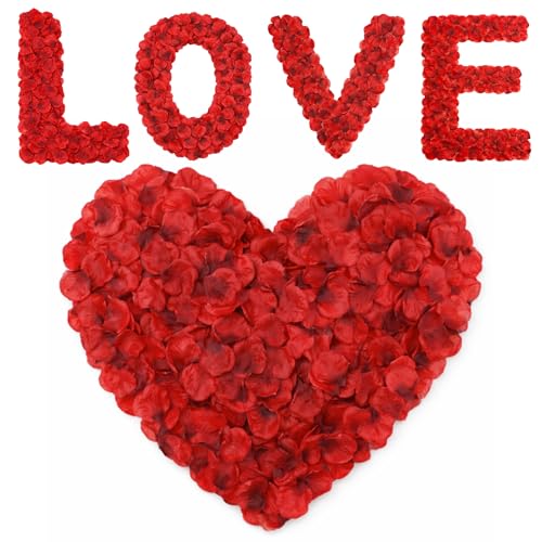 Anwyll 3000Pcs Dark-Red Rose Petals - Artificial Faux Flowers Fake Rose Petals for Wedding Proposal Engagement Romantic Night Anniversary Valentine's Galentine's Day Decoration Home Room Party Decor - color: Red-black