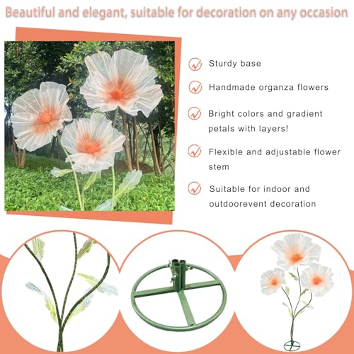 3pcs Giant Flowers for Decoration, Large Faux Silk Floral Wedding Giant Flower with Stand Base for Birthday Ceremony Party Event Mall Window Display Decoration (Champagne) - color: Champagne