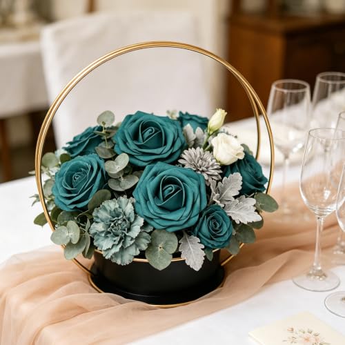 Artificial Flowers, 25pcs Artificial Rose for DIY Wedding Bouquets Centerpieces Arrangements, Dark Teal Fake Rose with Stems for Birthday Bridal Shower Graduation Events Decoration - color: Dark Teal, size: 25pcs