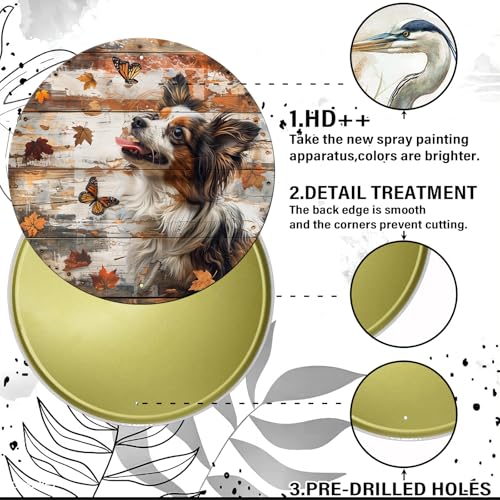 Vintage Papillon Dog Round Metal Sign Papillon Fall Sign Wall Art Rustic Dog Wreath Wall Decoration for Indoor Outdoor Home Porch Window Decor 12 Inch - color: Thanksgiving 6, size: 12 inches