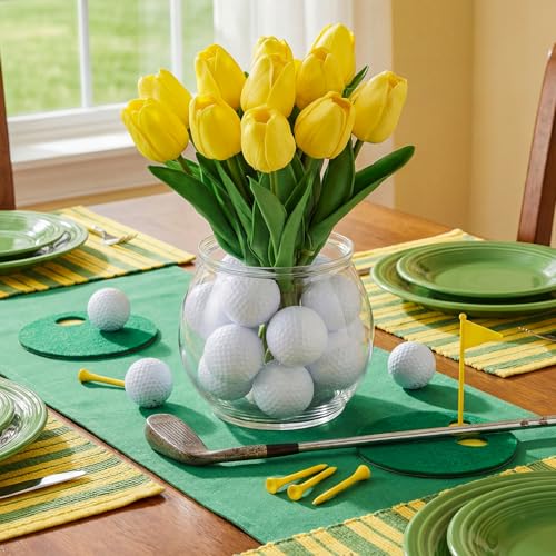 Giegxin 2 Sets Golf Centerpieces Table Decorations with Artificial Yellow Tulips Bouquets Vase for Golf Party Favors Sports Birthday Supplies Table Centerpieces