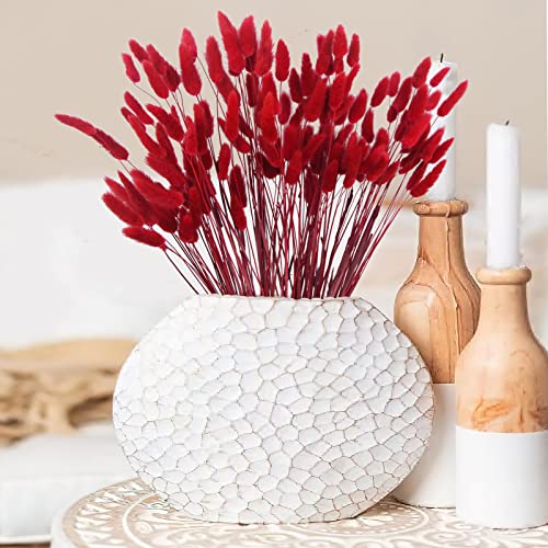 CISDUEO 120pcs Dried Bunny Tails Flowers Red Lagurus Ovatus Tail Dried Flowers Pampas Grass Natural Dried Floral Arrangement for Boho Decor Home Wedding DIY Farmhouse Table Christmas Halloween (17") - color: Red