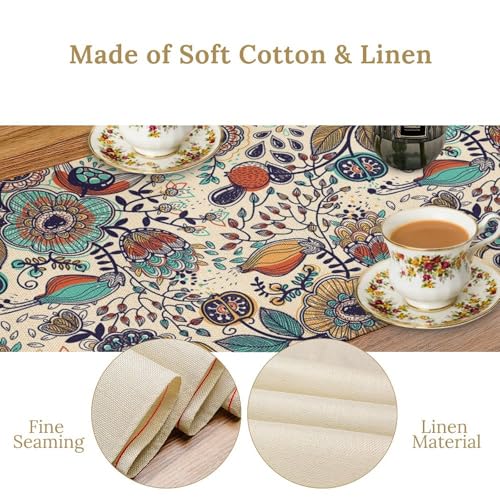 Vintage Boho Floral Table Runner Rustic Botanical Bohemian Art Abstract Flowers Dinner Runner for Farmhouse Kitchen Party Holiday 36X13inch - color: Bohoflower-12, size: L36"x W13"