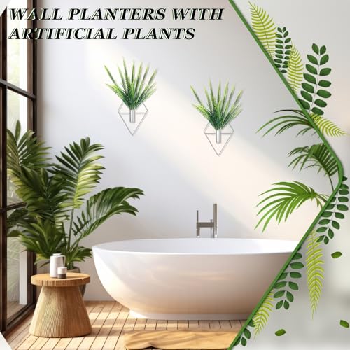 Canlierr 2 Pieces Wall Decor Hanging Planters with Artificial Plants Metal Hanging Vase Indoor Plants Holder Modern Boho Wall Art for Bathroom Bedroom Living Room Decor(Silver,Boston Fern) - color: Silver, size: Boston Fern
