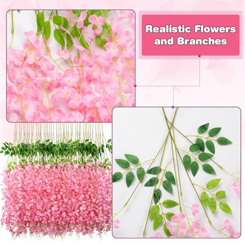Alotiki Wisteria Hanging Flowers,Fake Hanging Flowers,Wisteria artificiales Garland for Home Wedding Arch Floral Party Garden Ceremony Outdoor Decor,3.6 feet Long(25,Pink) - color: Pink, size: 25