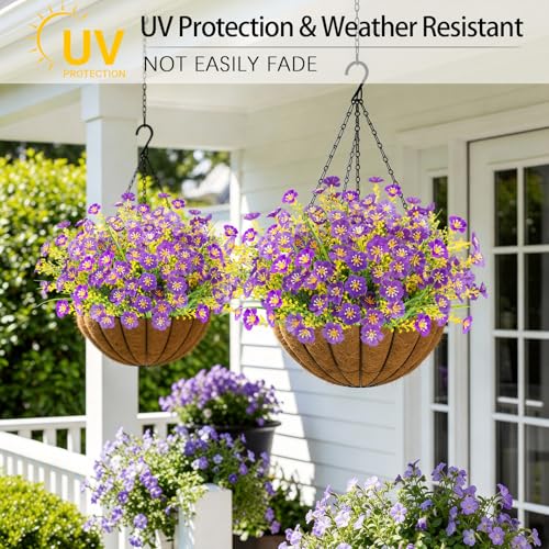 MACTING Artificial Flowers for Outdoors 12 Bundles UV Resistant Fake Flowers No Fade Faux Outdoor Plants for Indoor Outside Planters Garden Porch Yard Window Home Summer Decorations,Purple - color: Purple, size: 12PCS