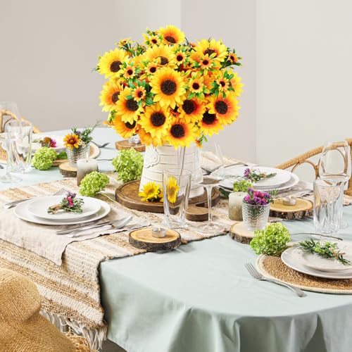 9 Pack Artificial Silk Sunflowers Bouquet Fake Yellow Flowers Floral Arrangements for Wedding Home Decor Centerpieces DIY Crafts Party Table Vase Decoration