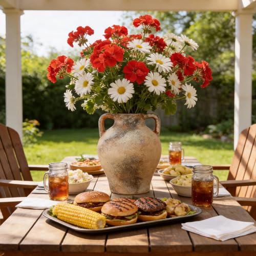 Ceramic Flower Vase, 8.7" Rustic Farmhouse Table Vase, Decorative Pottery Vase with Glazed Interior for Fresh Flowers, Eucalyptus, Entryway, Kitchen, Shelf and Bedroom Decor - color: Rustic-5.9"l X 5.9"w X 8.7"h