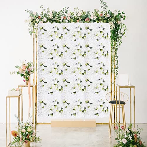 Artificial Flower Wall Panels, 6 Pcs White Peony Rose Flower Leaves Wall Mat Decorative Faux Flower Wall Backdrop for Party Wedding 24" X 16" - color: 6 Pcs White Green