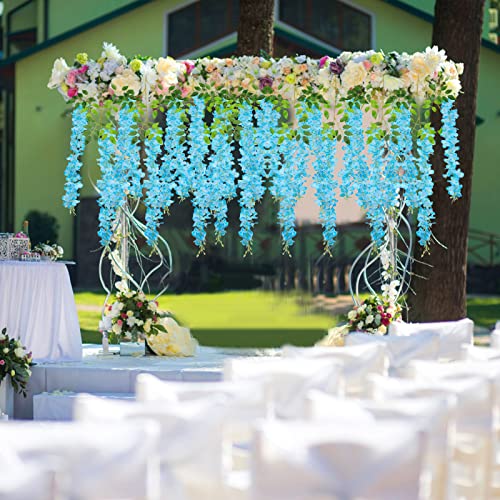 U'Artlines 24 Pack(Total 86.4 Feet) Artificial Fake Wisteria Vine Rattan Hanging Garland Silk Flowers String Home Party Wedding Decor (24, Blue) - color: Blue