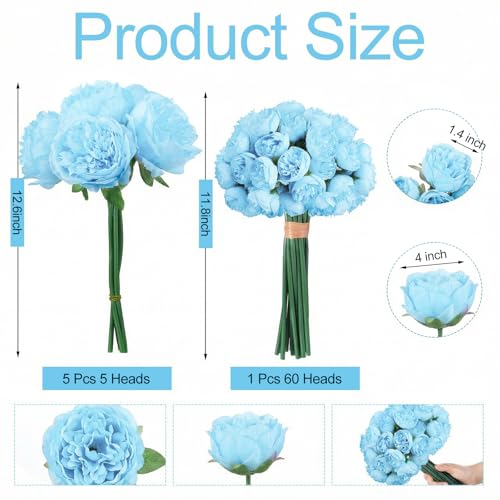 XunYee 85 Pcs Blue Artificial Peonies Faux Silk Flowers Bulk for Vase Spring Vintage Faux Peony Bouquet Florals Stems Arrangements for Wedding Table Centerpiece Farmhouse Birthday Vase Filler - color: Blue