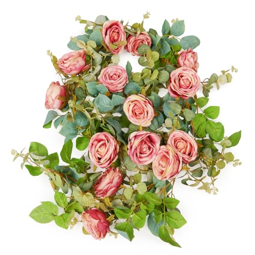 PONKING Flower Garland Artificial Rose Vine Flowers Hanging Fake Roses Vines for Wedding Birthday Party Valentines Christmas Room Wall Arch Decor, 2 Purple Floral Garland Decorations, High Realistic - color: High Realistic Flower Purple Vines 5.4ft
