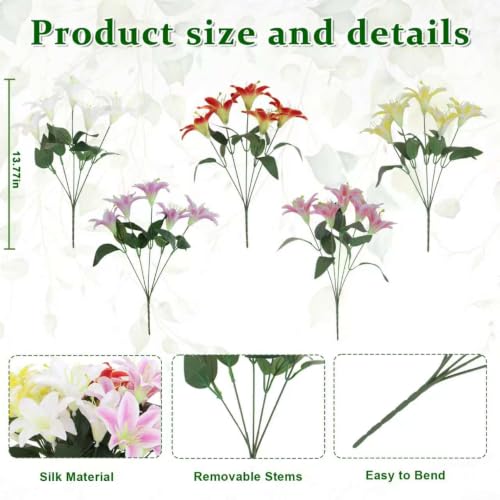 ZeKonan 10 Pcs Artificial Lily Flowers Faux Fake Silk Lilies Bouquets | Home Kitchen Wedding Party Decor, Table Centerpieces Decoration, Flower Arrangement Decor, 5 Colors Mixed, 14in - color: 10 Pcs-c Mix
