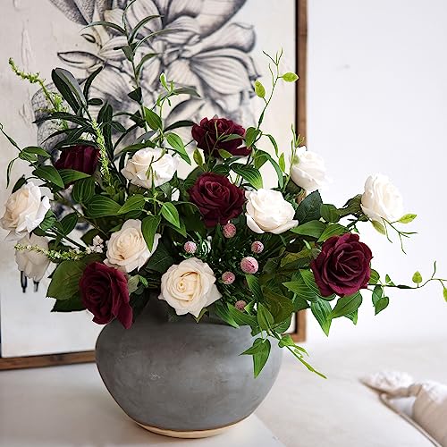 FiveSeasonStuff Light Champagne Artificial Roses Real Touch Silk Flowers with 12 Stems Wedding Bridal Bouquet Home Décor - color: Light Champagne