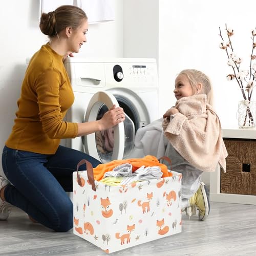 Rectangle Fox Basket,Collapsible canvas waterproof storage basket,Toy Organizer,Laundry Baskets for Kid Rooms,Baby Room decor,Toy Baskets,Woodland Nursery Decor(Fox) - color: Fox