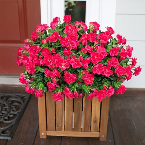 Ivydale Artificial Fake Camellia Flowers Plants for Outdoor Outside Spring Decoration, Faux Silk Hotpink Camellias UV Resistant Look Real for Planter Porch Patio Garden Yard, 3 Large Bundles - color: Hotpink